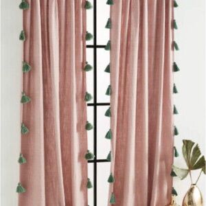 Anthro Mindra tassels curtain 63x50”. $100 for TWO panels or $50 PER PANEL.